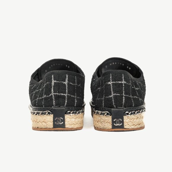 Chanel Black Metallic Tweed Espadrille Low-Top Sneakers - Picture 4 of 12
